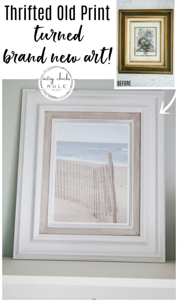 Thrifty decor, budget decorating at its best. Old thrift store prints (with beautiful frames) for cheap...turned awesome new wall art for your home. Simply! artsychicksrule.com #thriftstoremakeovers #oldprints #beachwallart