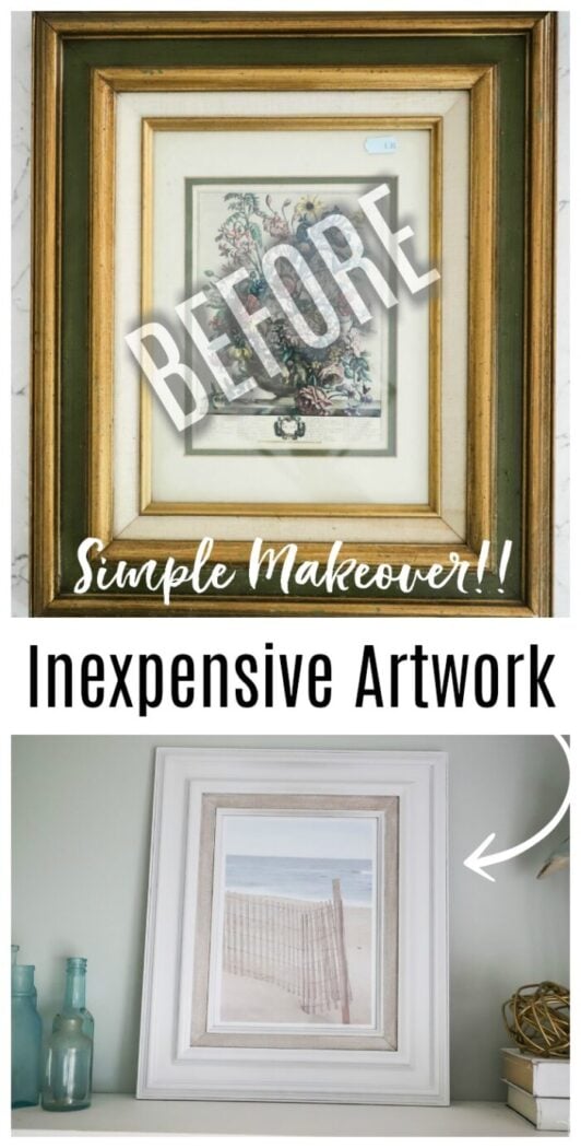 Thrifty decor, budget decorating at its best. Old thrift store prints (with beautiful frames) for cheap...turned awesome new wall art for your home. Simply! artsychicksrule.com #thriftstoremakeovers #oldprints #beachwallart