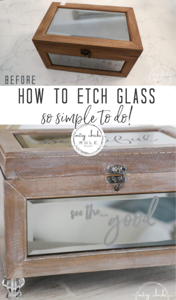 How to etch glass...so simple and quick to do! Glass etching really adds a personal touch to your projects! artsychicksrule.com #glassetching #howtoetchglass 