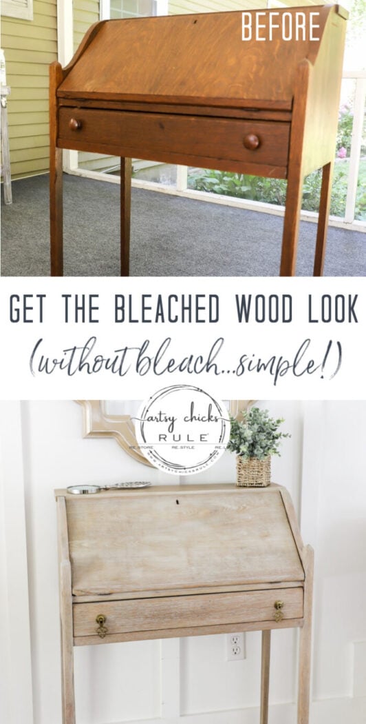 Ever wondered how you can get that cool bleached wood look?? Well, you can actually bleach your wood...with bleach, or you can do it this way instead! artsychicksrule.com #howtobleachwood #bleachedwood #coastalfurniture #farmhousestyle