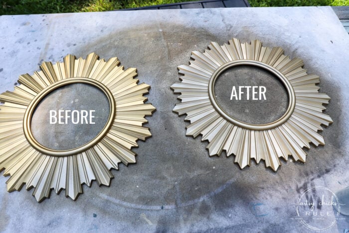 Sometimes all it needs is a little paint for a brand look and life. This simple metal mirror makeover is one anyone can do! artsychicksrule.com #metalmirror #scrollmirror