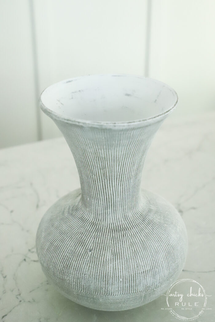 A simple paint technique to give the look of high end painted ceramic vase for less! $6 thrift store find transformed! artsychicksrule.com #paintedvase #drybrush