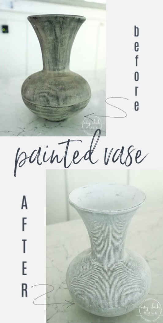 A simple paint technique to give the look of high end painted ceramic vase for less! $6 thrift store find transformed! artsychicksrule.com #paintedvase #drybrush