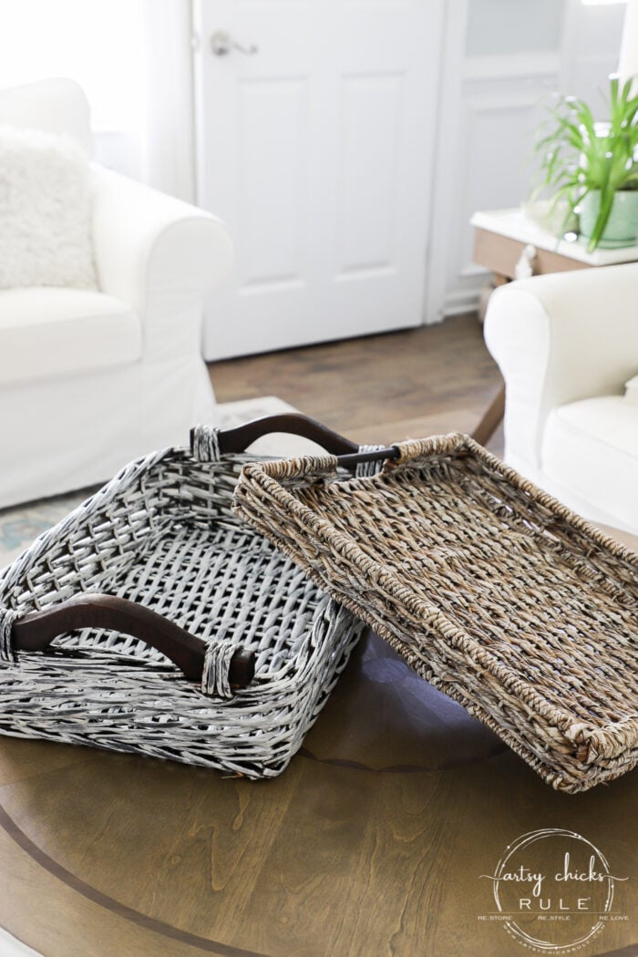 two empty baskets on table