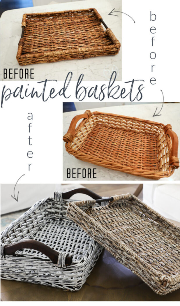 Old tired baskets?? Add a little paint for a brand new look. Here are several simple basket makeover ideas to get started! artsychicksrule.com #basketmakeoverideas #paintedbaskets #basketmakeover