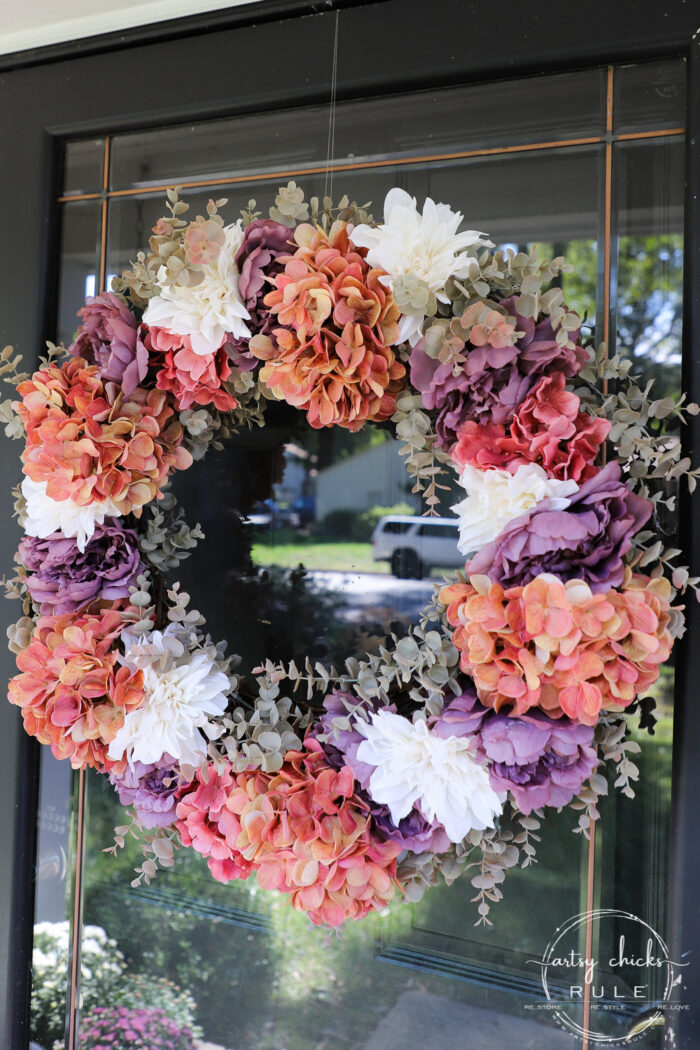 Rust, ivory & plum fall wreath. No need to stick to the traditional brown and orange...step out of the box a little with plum and ivory too. artsychicksrule.com #fallwreath #plumfallwreath