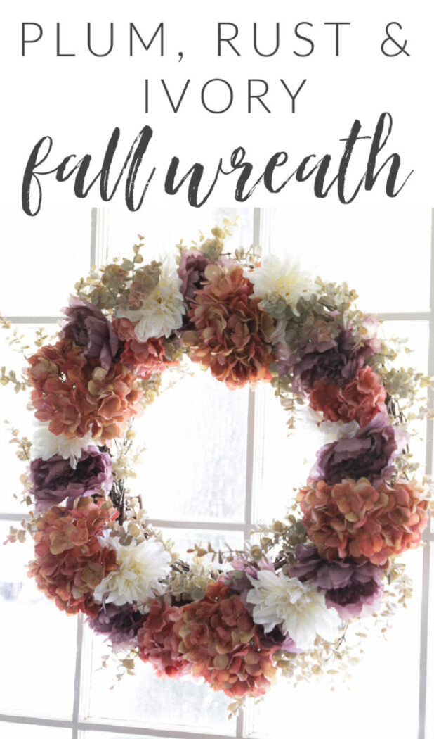 Rust, ivory & plum fall wreath. No need to stick to the traditional brown and orange...step out of the box a little with plum and ivory too. artsychicksrule.com #fallwreath #plumfallwreath