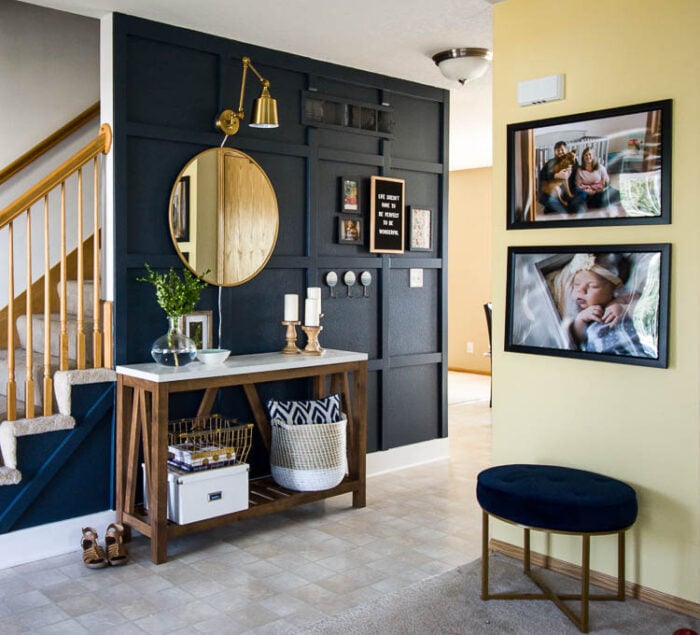 navy blue accent wall living room