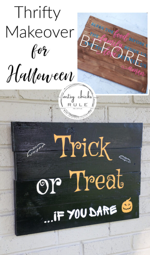 Make this trick or treat sign with my free printable...if you dare! (I couldn't resist) OR just print it out and frame it for your Halloween decor. artsychicksrule.com