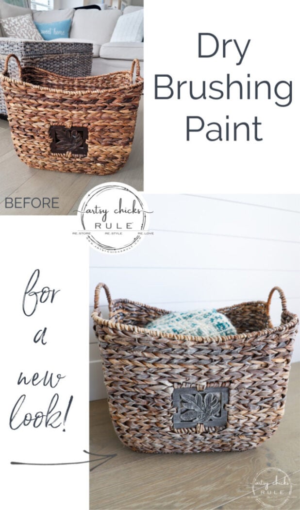 Today I'm sharing how to do this simple dry brushing paint technique to give new life to old decor! artsychicksrule.com #drybrushing #paintedbasket