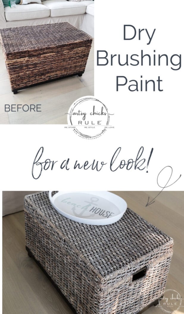 Today I'm sharing how to do this simple dry brushing paint technique to give new life to old decor! artsychicksrule.com #drybrushing #paintedbasket