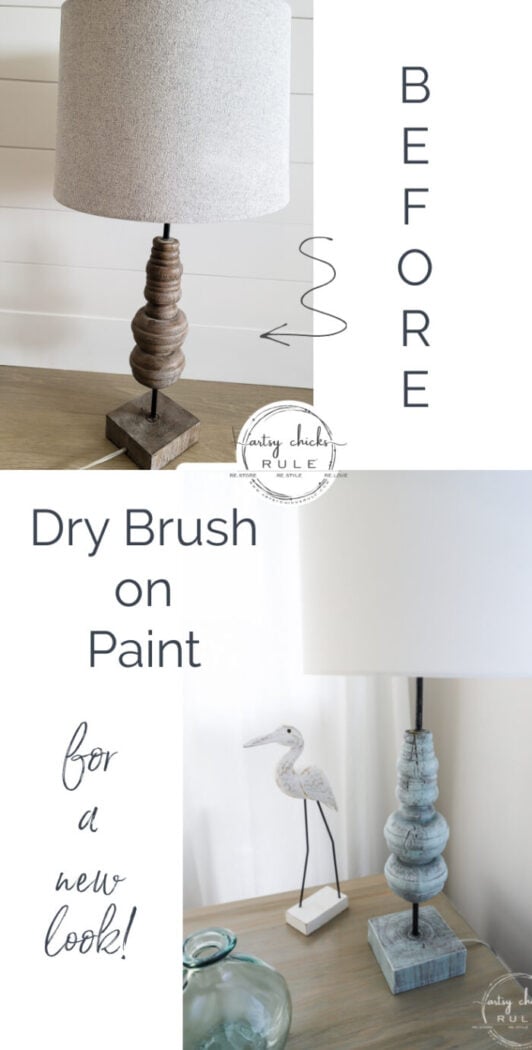 Today I'm sharing how to do this simple dry brushing paint technique to give new life to old decor! artsychicksrule.com #drybrushing #paintedlamp