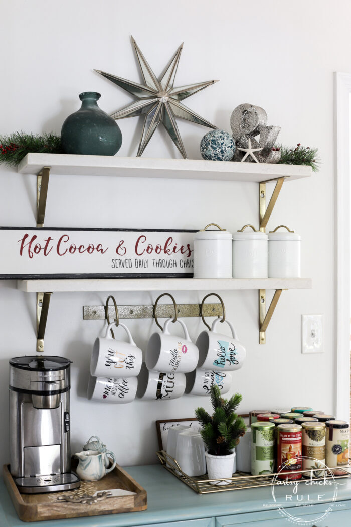 Creating a cozy Christmas kitchen (and home) with simple touches of red and treasured collections for a relaxed, homey feel. artsychicksrule.com