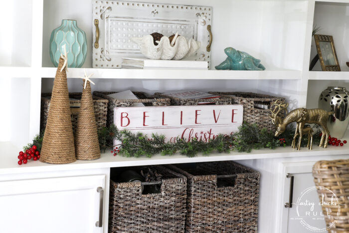 Creating a cozy Christmas kitchen (and home) with simple touches of red and treasured collections for a relaxed, homey feel. artsychicksrule.com