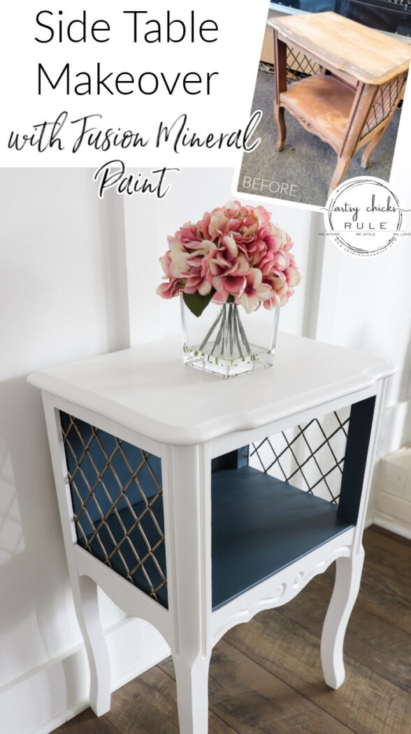 Fusion Seaside and Picket Fence gave this sad little side table a new lease on life! artsychicksrule.com