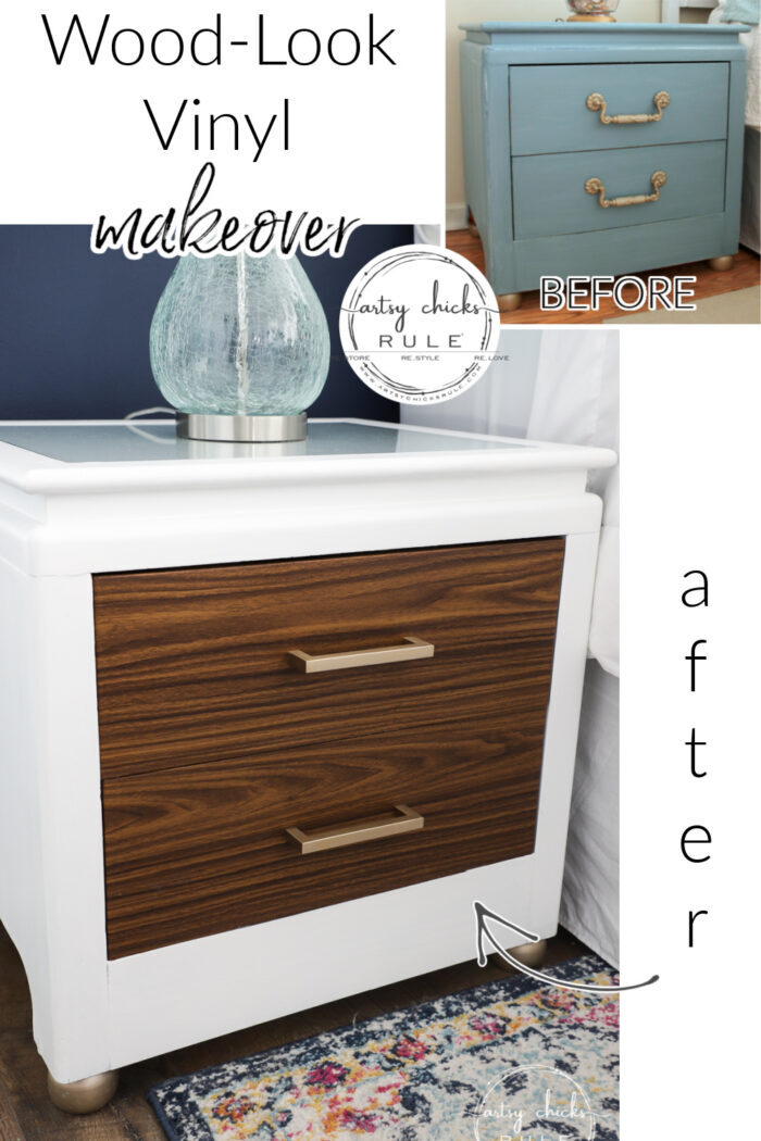 Realistic wood grain vinyl for furniture makeovers...well yes! What a fun way to update your old furniture! artsychicksrule.com 