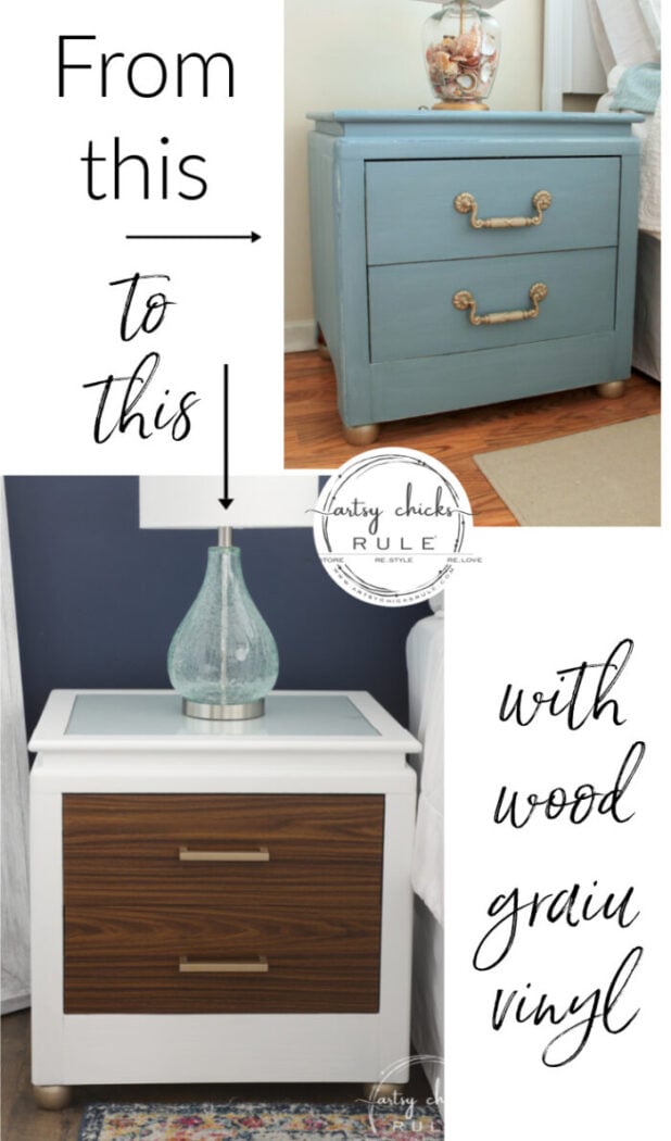 Realistic wood grain vinyl for furniture makeovers...well yes! What a fun way to update your old furniture! artsychicksrule.com 