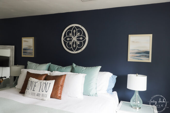 Both abstract beach wall art over bed