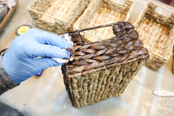 wiping excess gel stain off basket