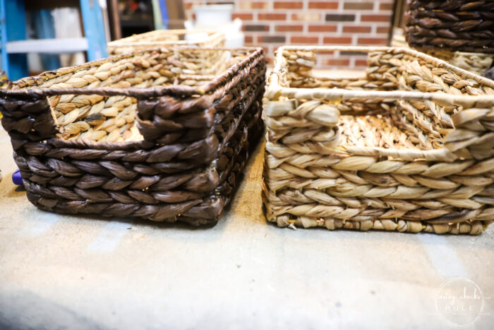 basket on left stained basket on right not stained