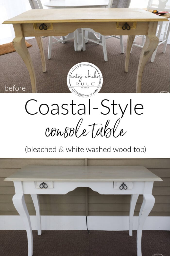 This coastal console table got a new look with wood bleach and a little white paint! artsychicksrule.com
