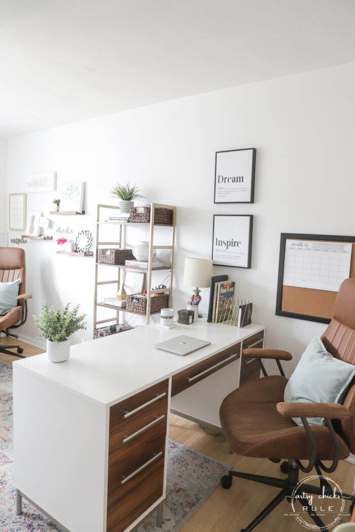 husband's office desk and chair