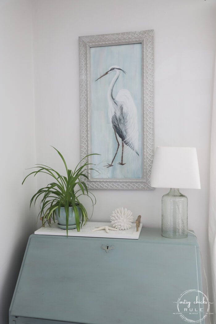 Blue Heron Painting over blue secretary