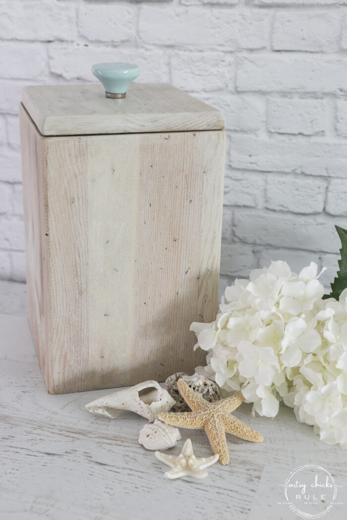 bleached wood box with seashells