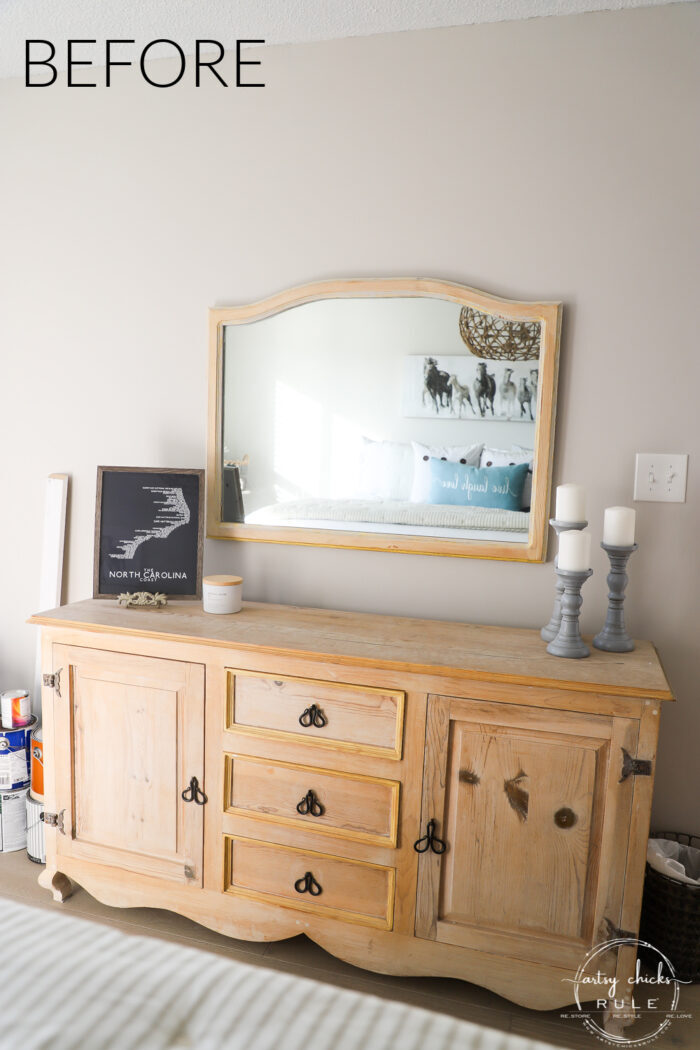 plain wood dresser and mirror before