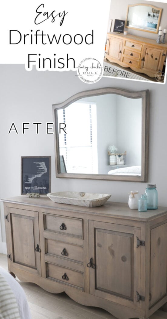 Create this driftwood stain dresser look simply (and quickly!) with ONE product...one and done! artsychicksrule.com