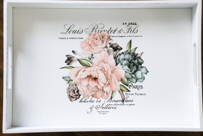 White tray with pink rose