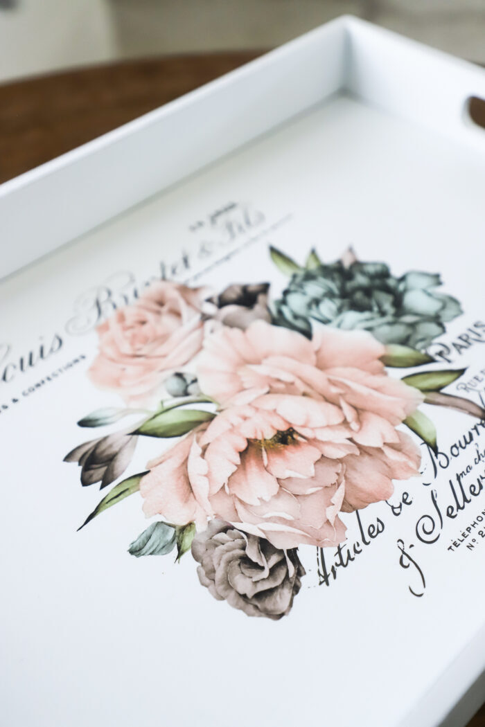 white tray with pink flowers in the middle