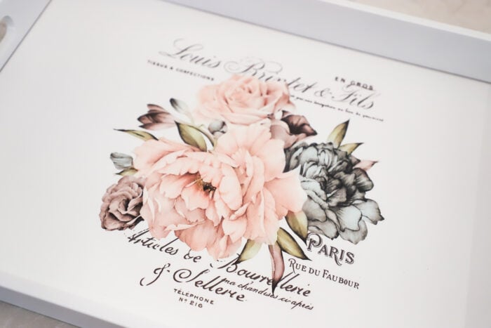 white tray with pink rose decal