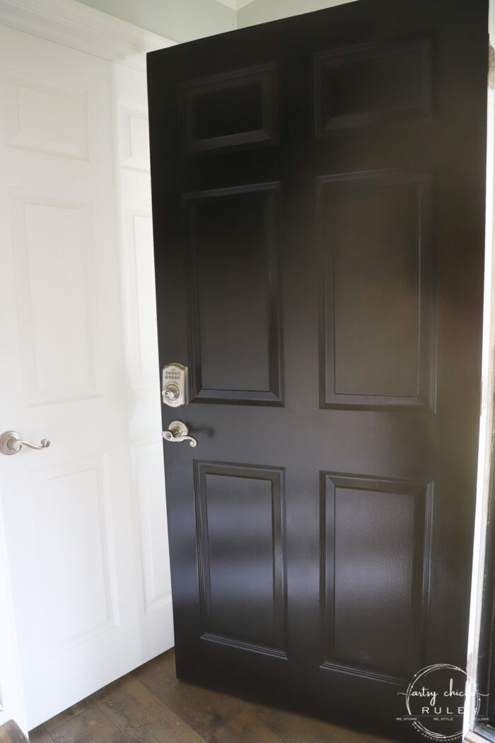 Satin black front door painted