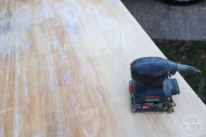 sanding the tabletop