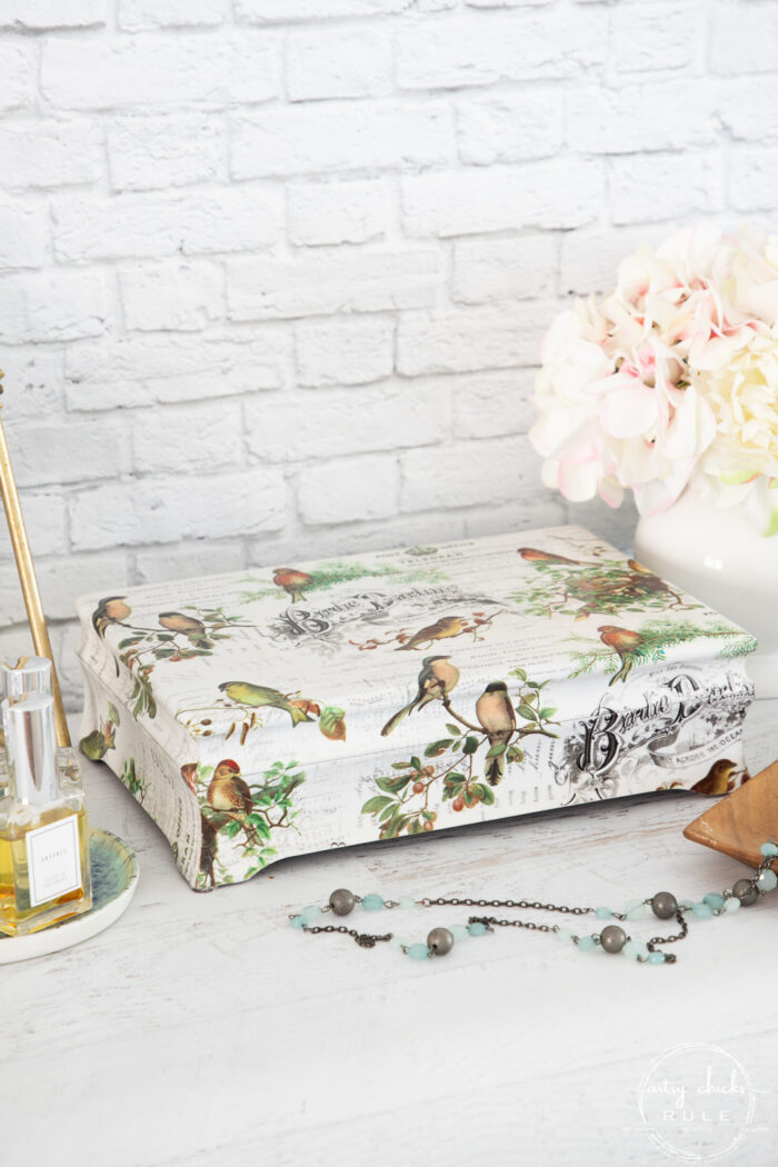 bird decoupage paper over jewelry box