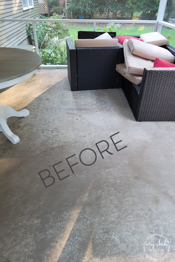 screened porch with cement floor before