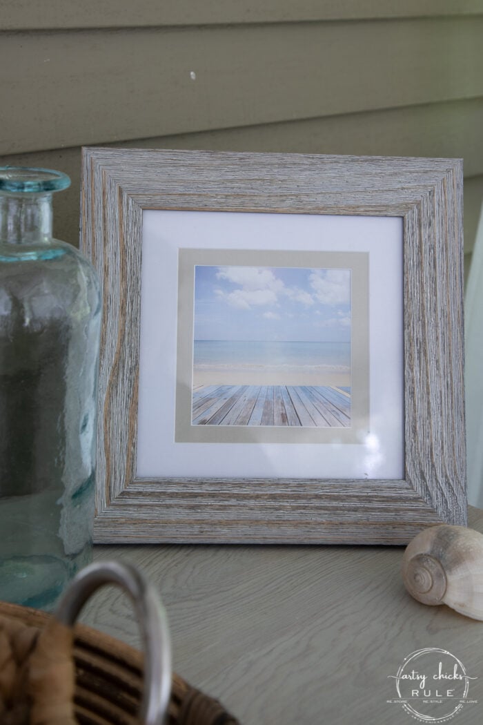 driftwood look frame with ocean scene