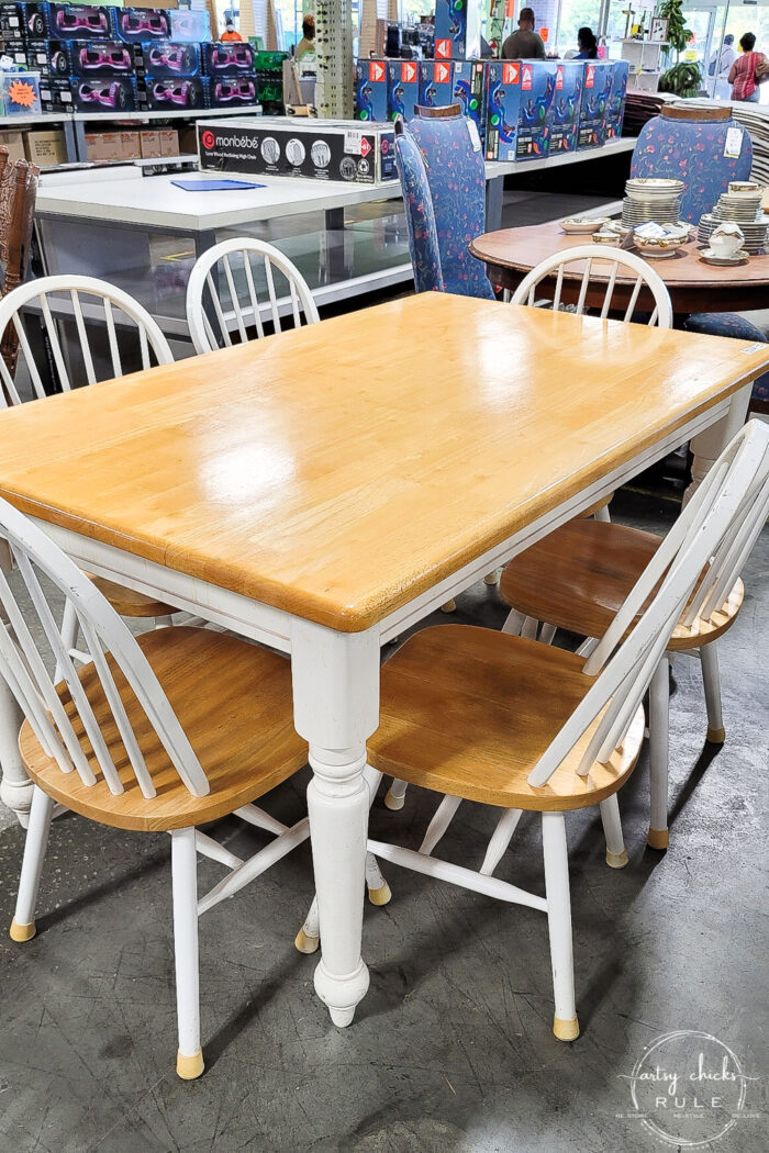 farmhouse style table and chairs orangey wood and white