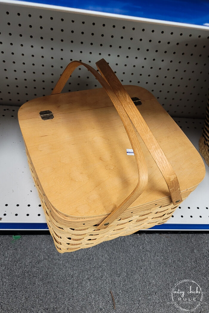 basket with handles and wood lid