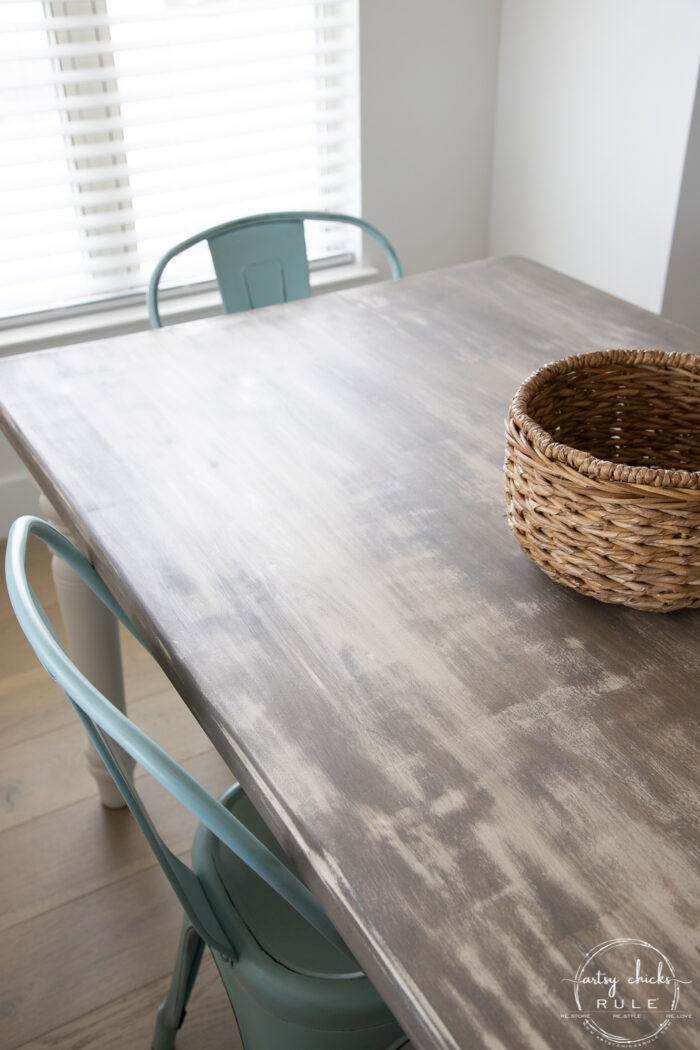 top view of weathered driftwood table