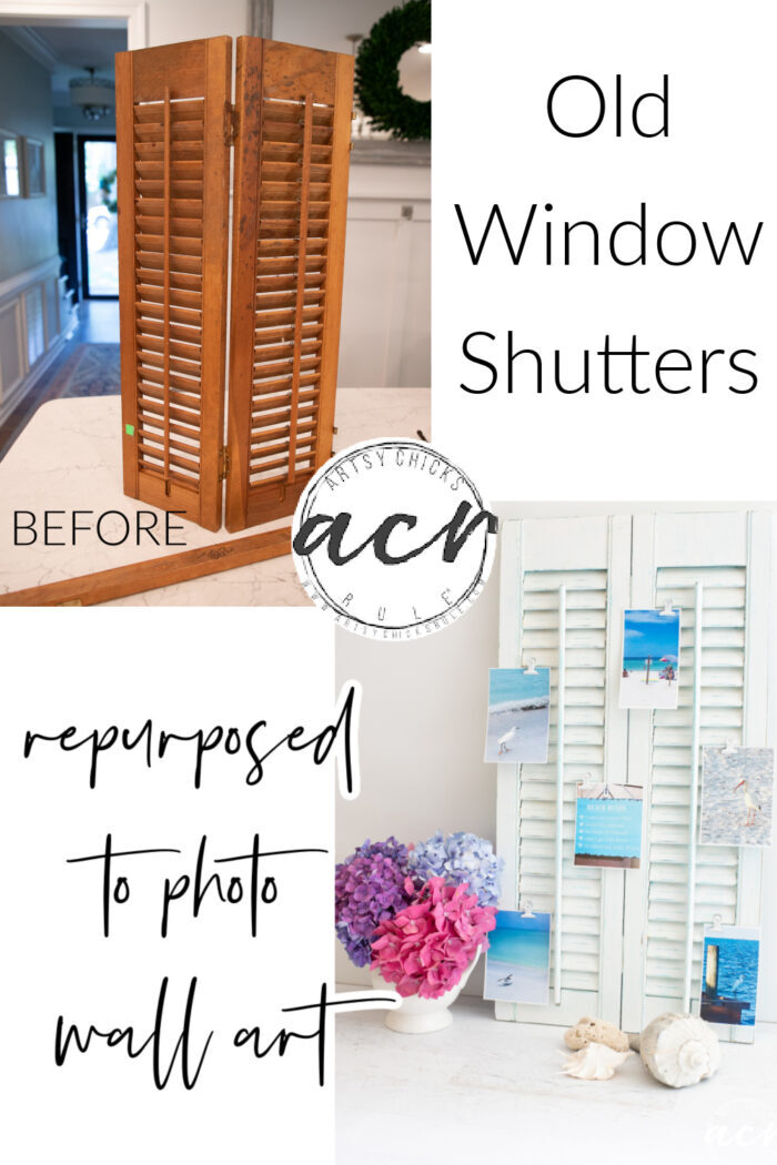 Thrifted old shutters repurposed into a cool new photo display for your favorite photos! Perfect for hanging on the wall. artsychicksrule.com