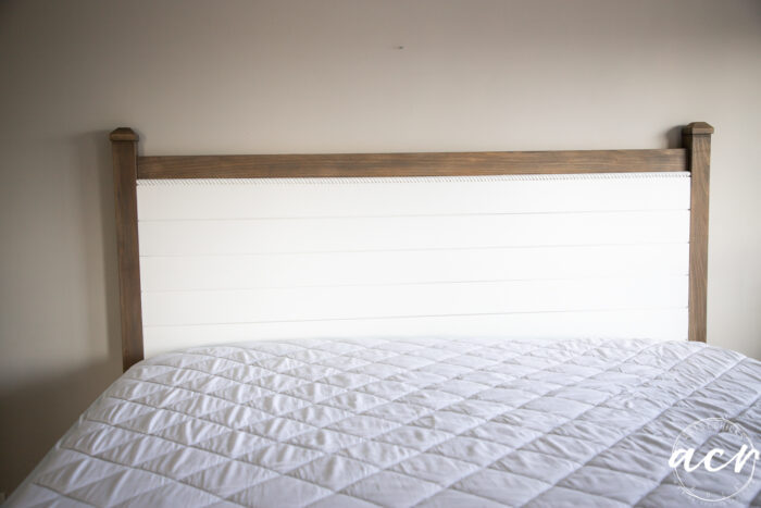 white painted shiplap with driftwood stain