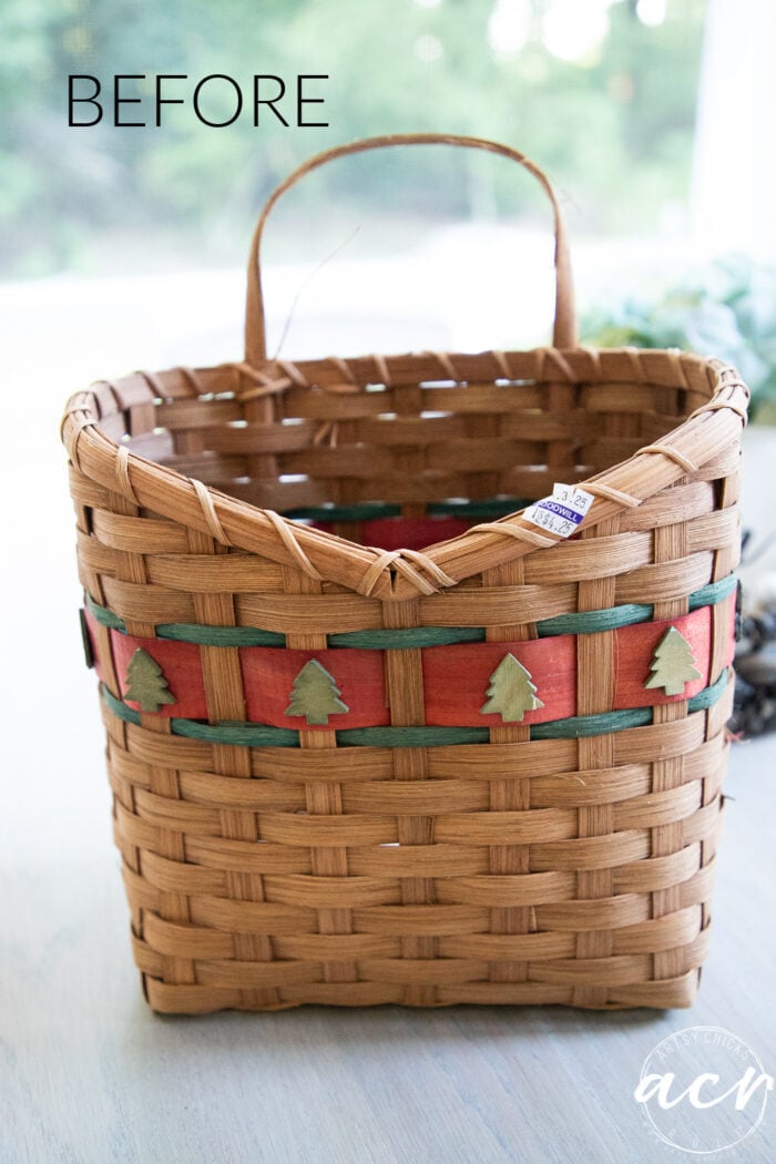 brown basket before with Christmas trees and red and green weave