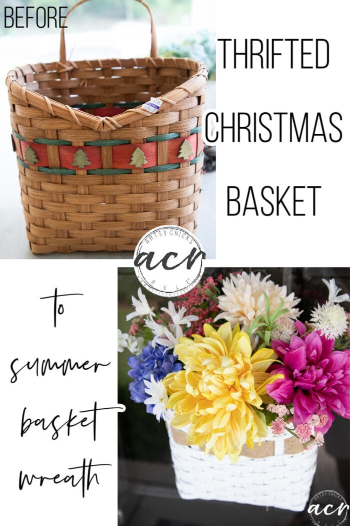 This sweet summer basket wreath adds a little splash of color to your home! Easily made with an old thrifted, Christmas basket. artsychicksrule.com