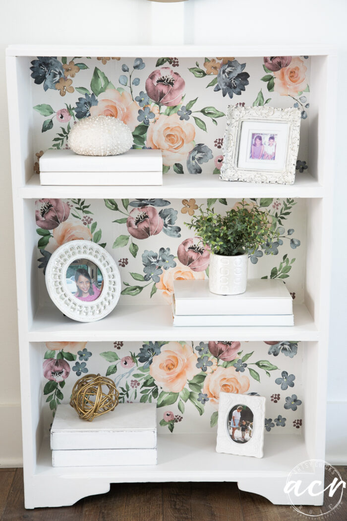 Floral Furniture Transfer Bookcase Makeover