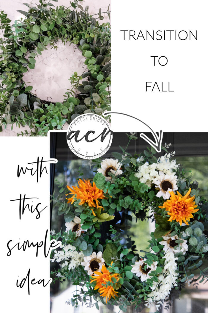 Easy fall wreath idea...the perfect way to transition from summer to fall...simply and inexpensively! artsychicksrule.com #easyfallwreath #transitiontofall