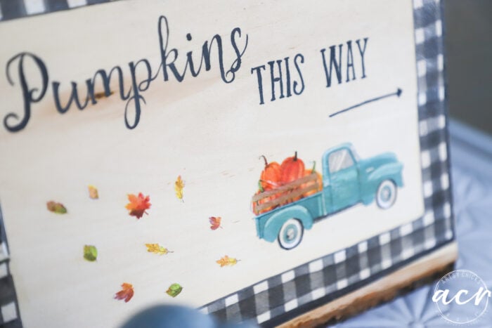 blue antique truck pumpkin sign