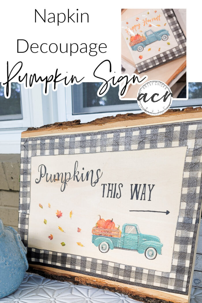 Simple napkin decoupage (and free printable) to create this adorable pumpkin sign for fall! artsychicksrule.com #pumpkinsign #napkindecoupage