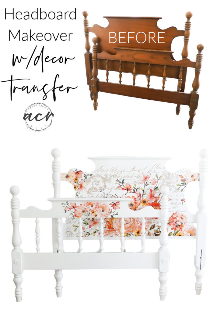 Give your old bed a fun new look like this twin headboard footboard makeover and gorgeous furniture transfer!